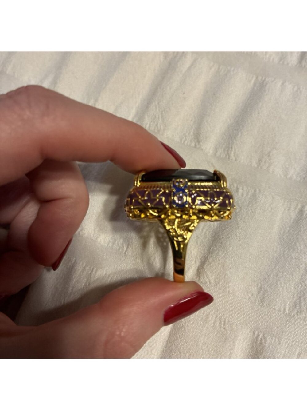 Chunky Large Purple Crystal Gold Metal Ring Adjustable Fashion Royal Jewelry - Picture 5 of 9